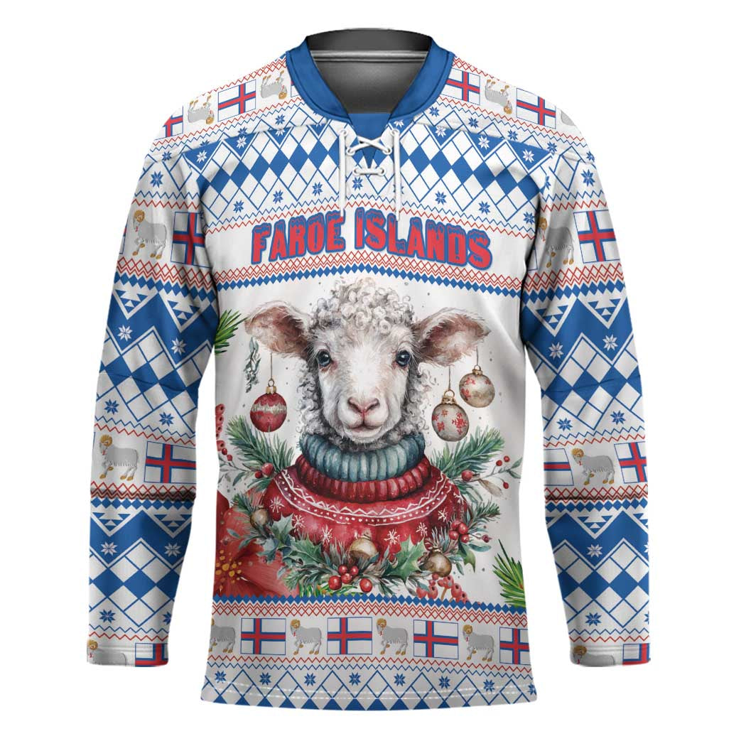 Faroe Islands Christmas Hockey Jersey Cute Faroese Sheep Xmas Patterns - Wonder Print Shop