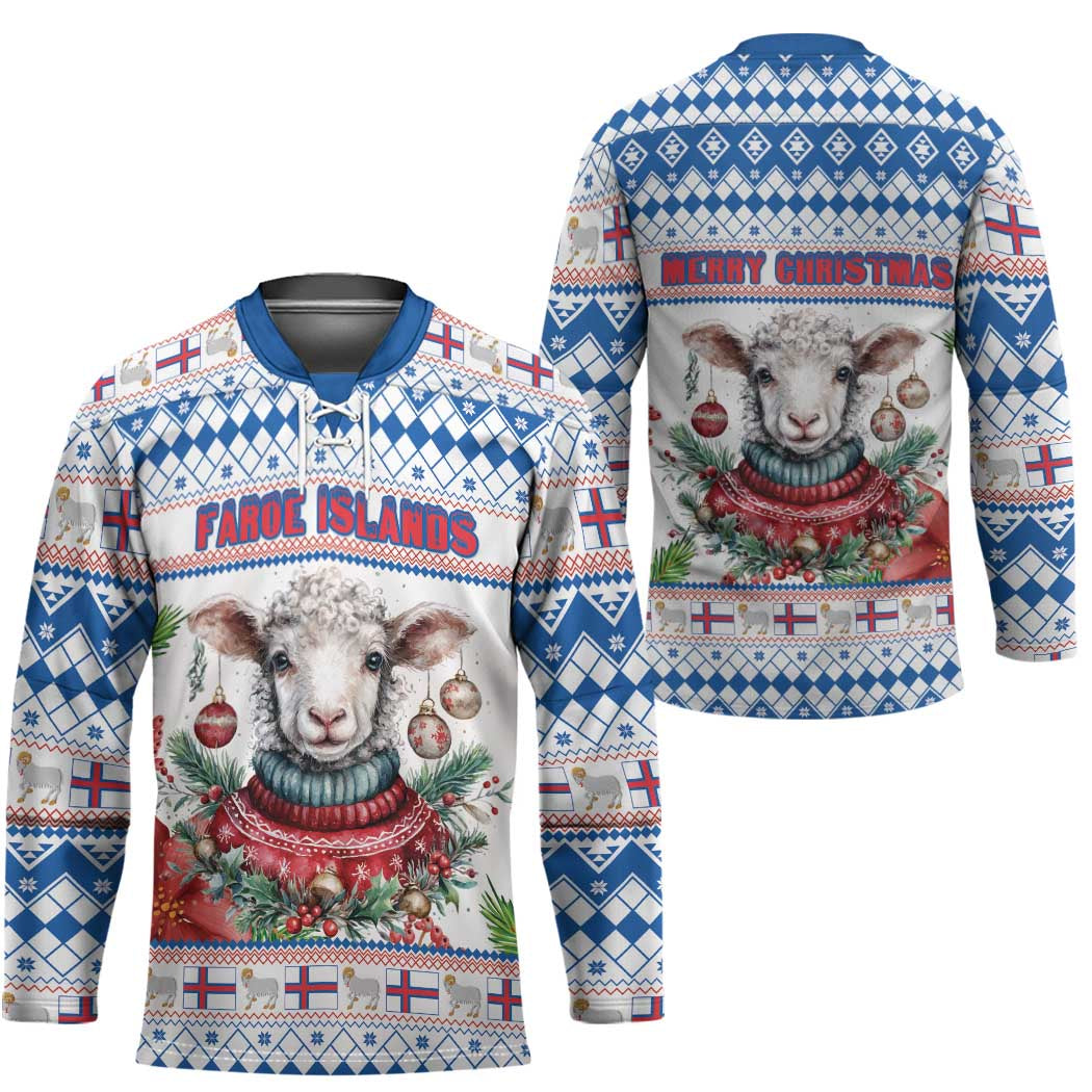Faroe Islands Christmas Hockey Jersey Cute Faroese Sheep Xmas Patterns - Wonder Print Shop