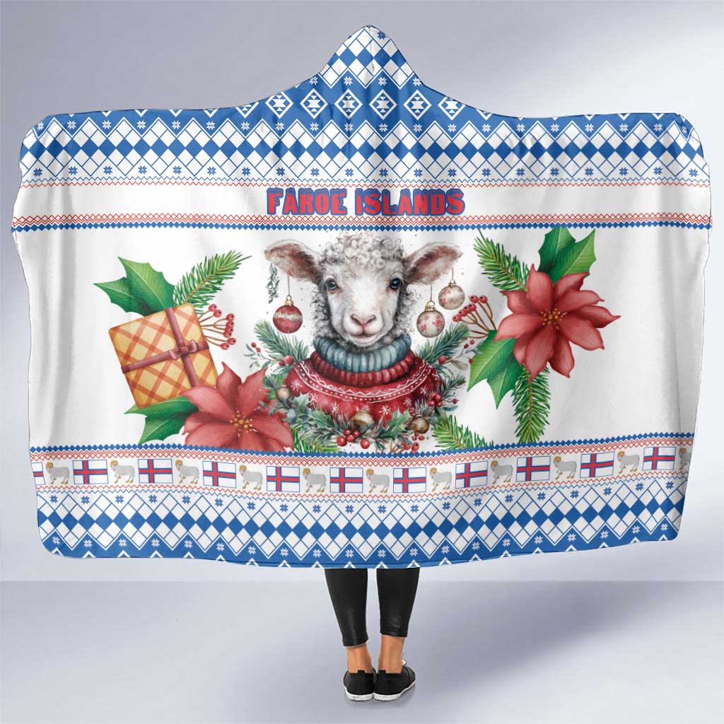 Faroe Islands Christmas Hooded Blanket Cute Faroese Sheep Xmas Patterns - Wonder Print Shop