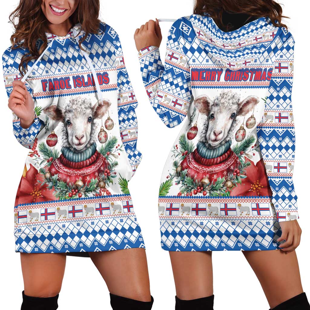 Faroe Islands Christmas Hoodie Dress Cute Faroese Sheep Xmas Patterns - Wonder Print Shop