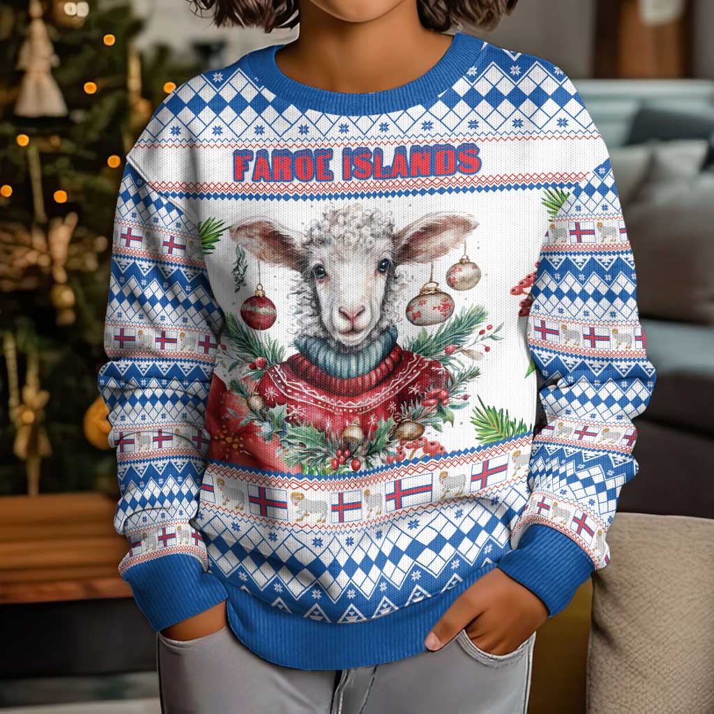 Faroe Islands Christmas Kid Ugly Christmas Sweater Cute Faroese Sheep Xmas Patterns - Wonder Print Shop