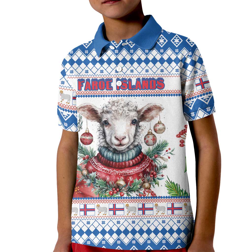 Faroe Islands Christmas Kid Polo Shirt Cute Faroese Sheep Xmas Patterns - Wonder Print Shop