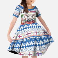 Faroe Islands Christmas Kid Short Sleeve Dress Cute Faroese Sheep Xmas Patterns - Wonder Print Shop