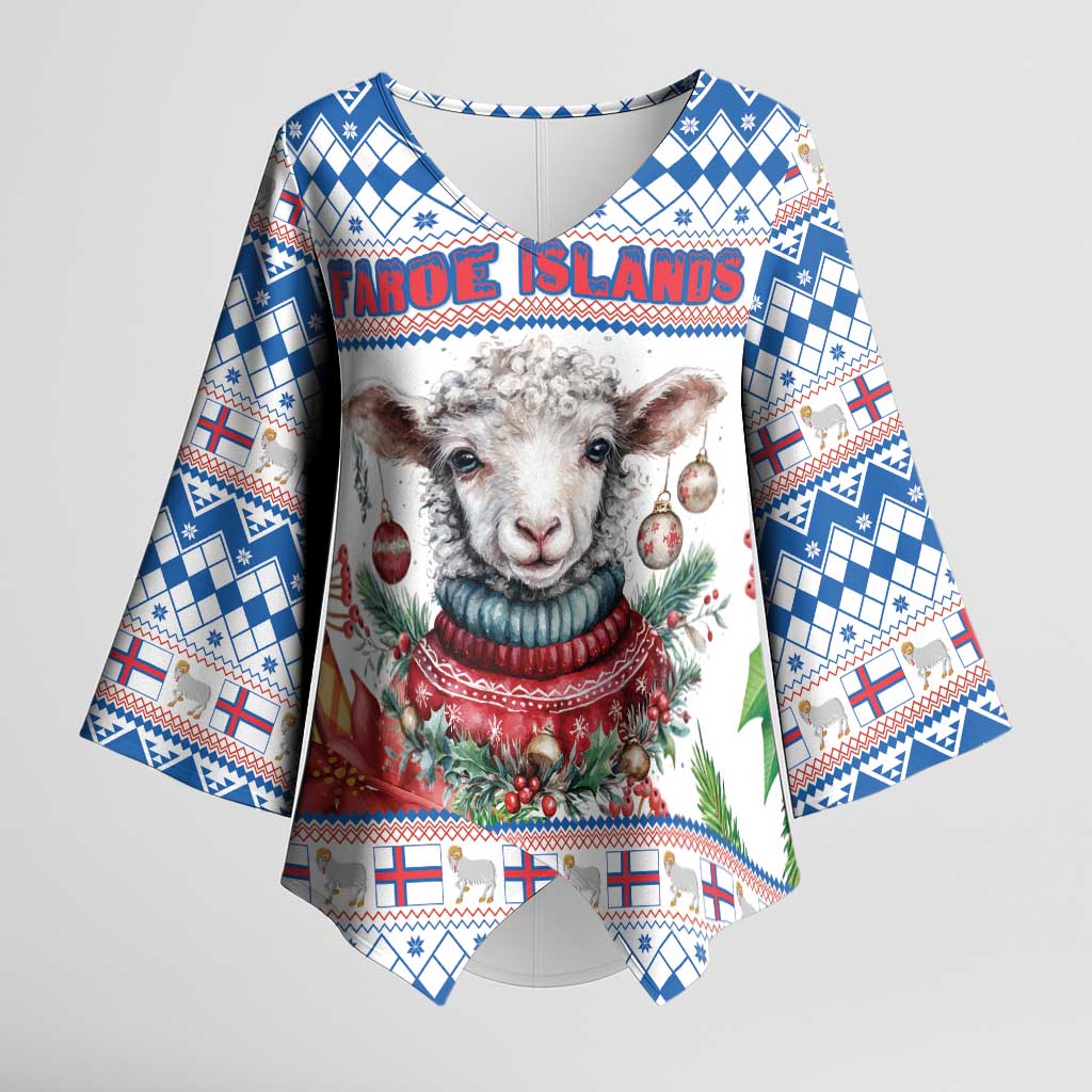 Faroe Islands Christmas Kimono Sleeve Blouse Cute Faroese Sheep Xmas Patterns - Wonder Print Shop
