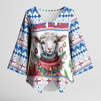 Faroe Islands Christmas Kimono Sleeve Blouse Cute Faroese Sheep Xmas Patterns - Wonder Print Shop