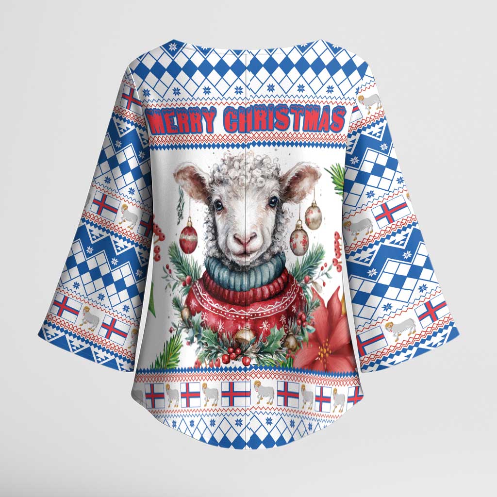 Faroe Islands Christmas Kimono Sleeve Blouse Cute Faroese Sheep Xmas Patterns - Wonder Print Shop
