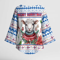 Faroe Islands Christmas Kimono Sleeve Blouse Cute Faroese Sheep Xmas Patterns - Wonder Print Shop
