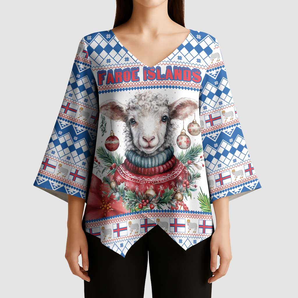Faroe Islands Christmas Kimono Sleeve Blouse Cute Faroese Sheep Xmas Patterns - Wonder Print Shop