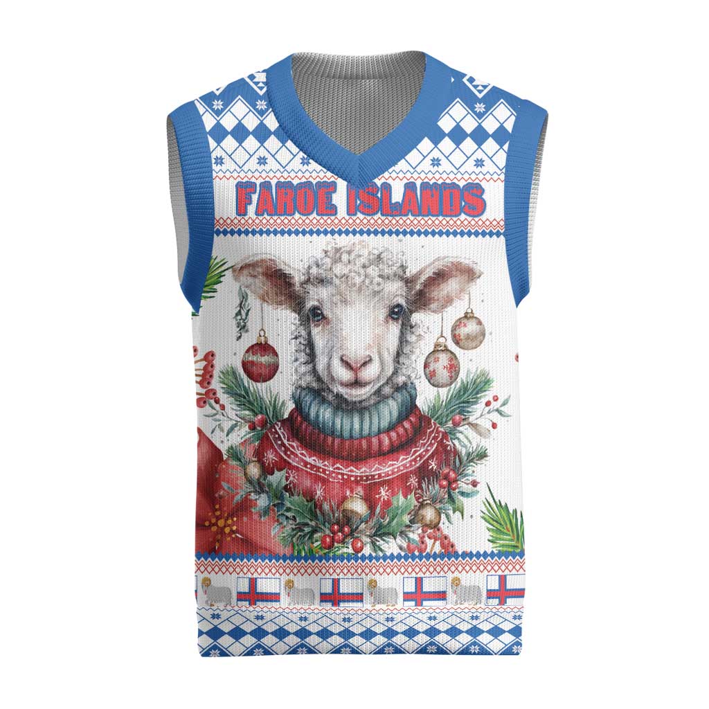 Faroe Islands Christmas Knitted V-Neck Vest Cute Faroese Sheep Xmas Patterns - Wonder Print Shop