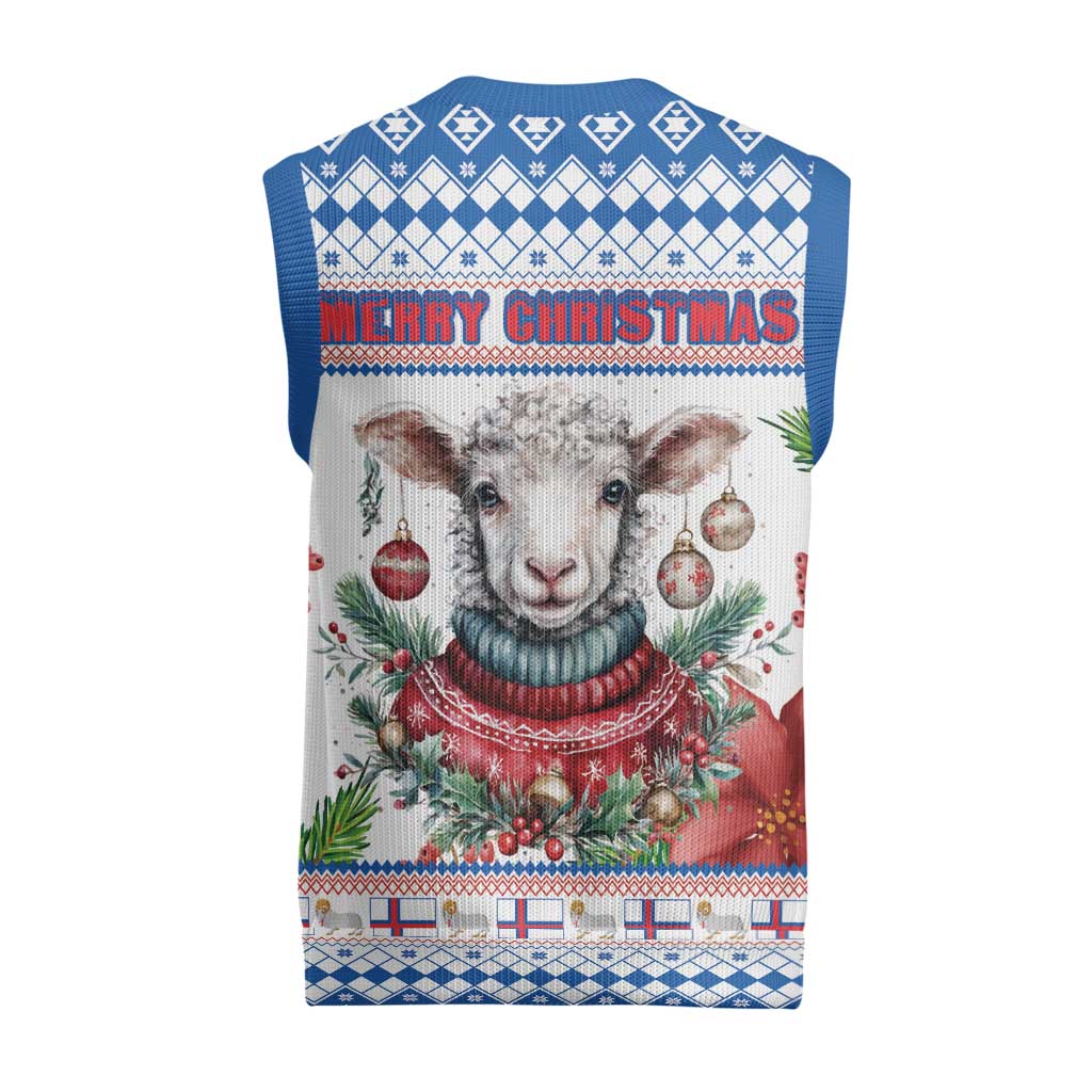 Faroe Islands Christmas Knitted V-Neck Vest Cute Faroese Sheep Xmas Patterns - Wonder Print Shop