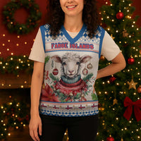Faroe Islands Christmas Knitted V-Neck Vest Cute Faroese Sheep Xmas Patterns - Wonder Print Shop