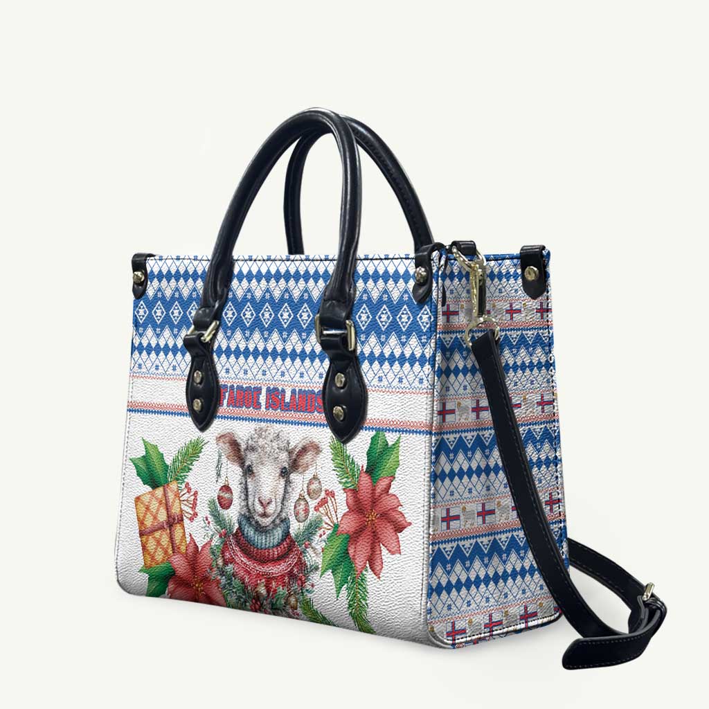Faroe Islands Christmas Leather Bag Cute Faroese Sheep Xmas Patterns - Wonder Print Shop