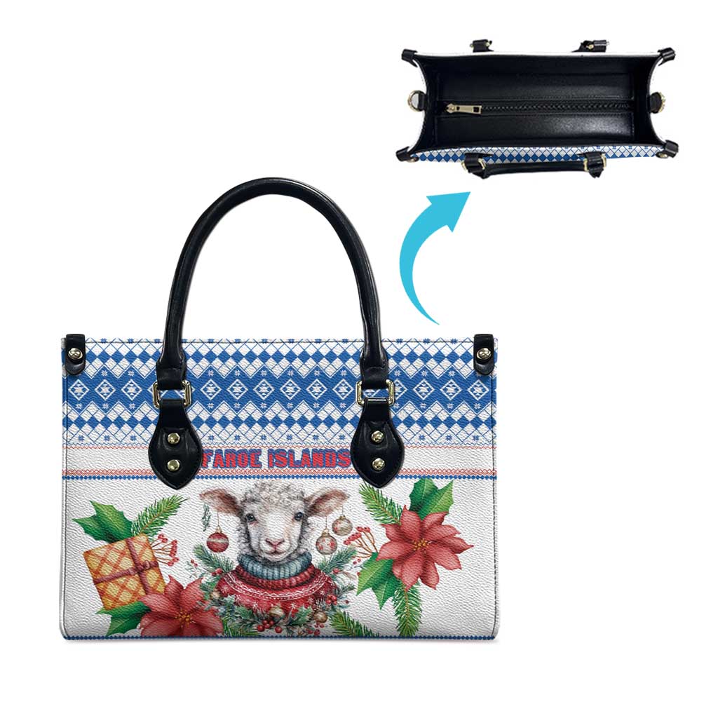 Faroe Islands Christmas Leather Bag Cute Faroese Sheep Xmas Patterns - Wonder Print Shop