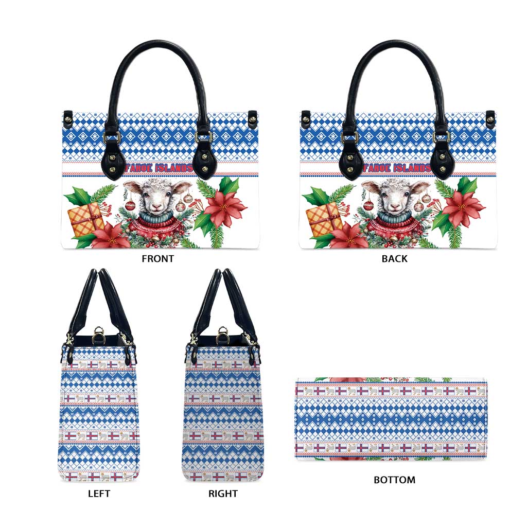 Faroe Islands Christmas Leather Bag Cute Faroese Sheep Xmas Patterns - Wonder Print Shop
