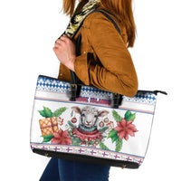 Faroe Islands Christmas Leather Tote Bag Cute Faroese Sheep Xmas Patterns - Wonder Print Shop