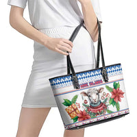 Faroe Islands Christmas Leather Tote Bag Cute Faroese Sheep Xmas Patterns - Wonder Print Shop