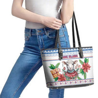 Faroe Islands Christmas Leather Tote Bag Cute Faroese Sheep Xmas Patterns - Wonder Print Shop
