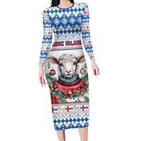 Faroe Islands Christmas Long Sleeve Bodycon Dress Cute Faroese Sheep Xmas Patterns - Wonder Print Shop