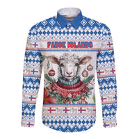 Faroe Islands Christmas Long Sleeve Button Shirt Cute Faroese Sheep Xmas Patterns - Wonder Print Shop