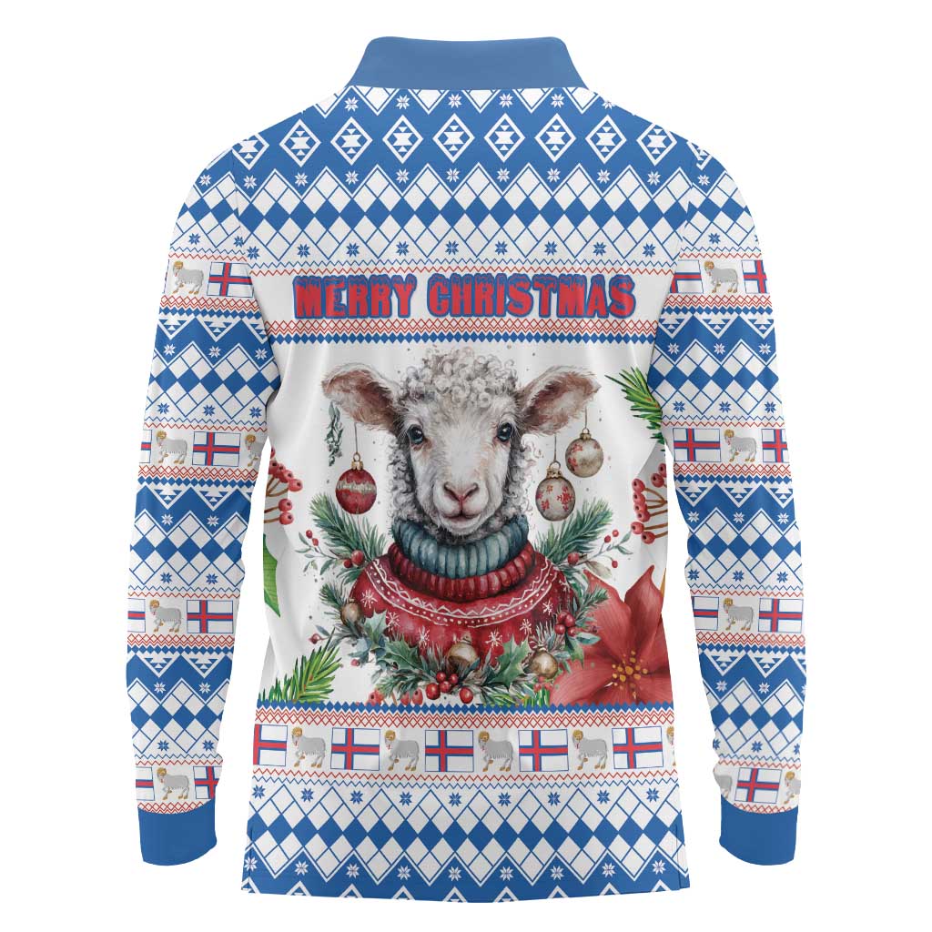 Faroe Islands Christmas Long Sleeve Polo Shirt Cute Faroese Sheep Xmas Patterns - Wonder Print Shop