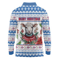 Faroe Islands Christmas Long Sleeve Polo Shirt Cute Faroese Sheep Xmas Patterns - Wonder Print Shop