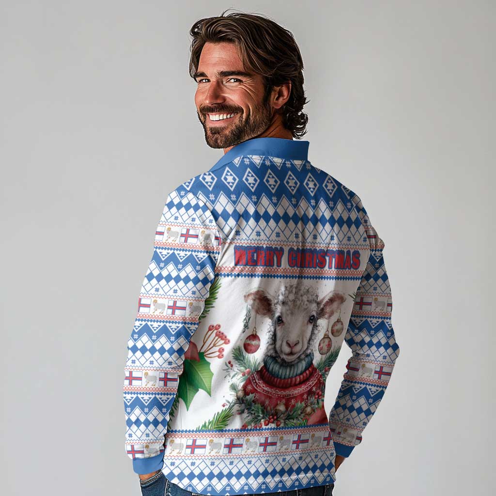 Faroe Islands Christmas Long Sleeve Polo Shirt Cute Faroese Sheep Xmas Patterns - Wonder Print Shop