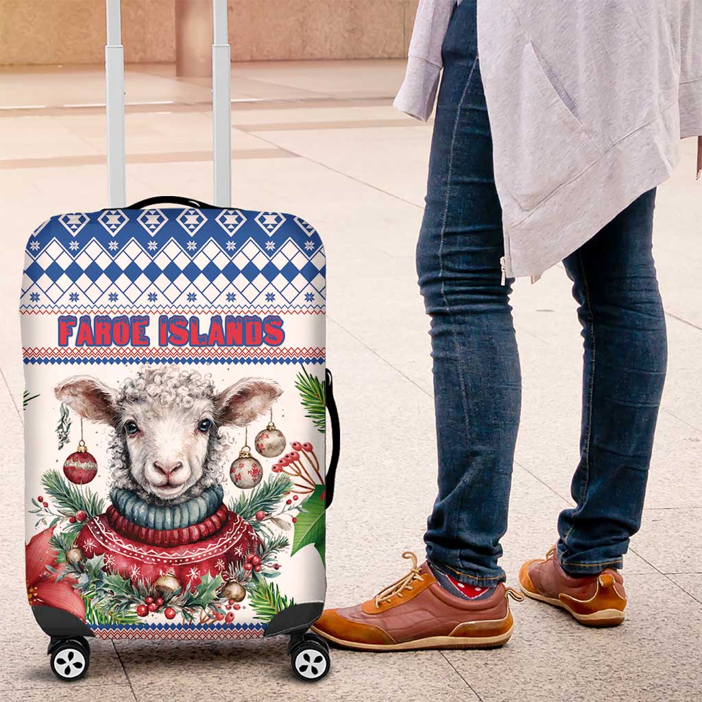 Faroe Islands Christmas Luggage Cover Cute Faroese Sheep Xmas Patterns - Wonder Print Shop
