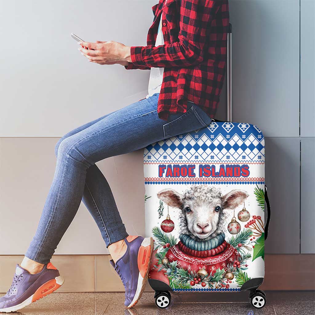 Faroe Islands Christmas Luggage Cover Cute Faroese Sheep Xmas Patterns - Wonder Print Shop