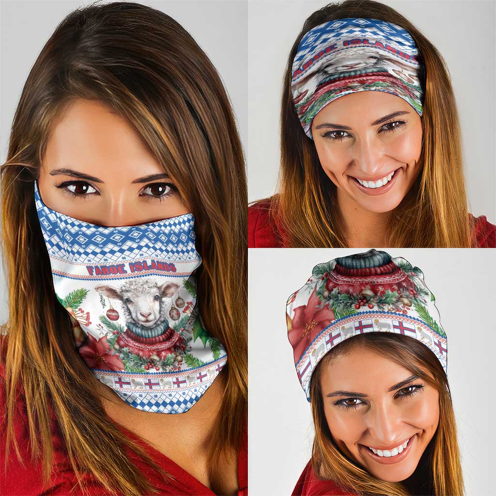 Faroe Islands Christmas Neck Gaiter Cute Faroese Sheep Xmas Patterns - Wonder Print Shop
