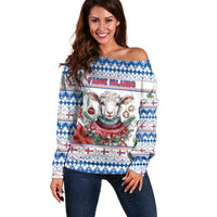 Faroe Islands Christmas Off Shoulder Sweater Cute Faroese Sheep Xmas Patterns - Wonder Print Shop
