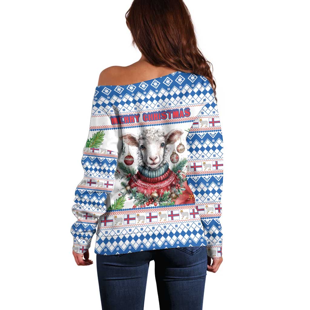 Faroe Islands Christmas Off Shoulder Sweater Cute Faroese Sheep Xmas Patterns - Wonder Print Shop