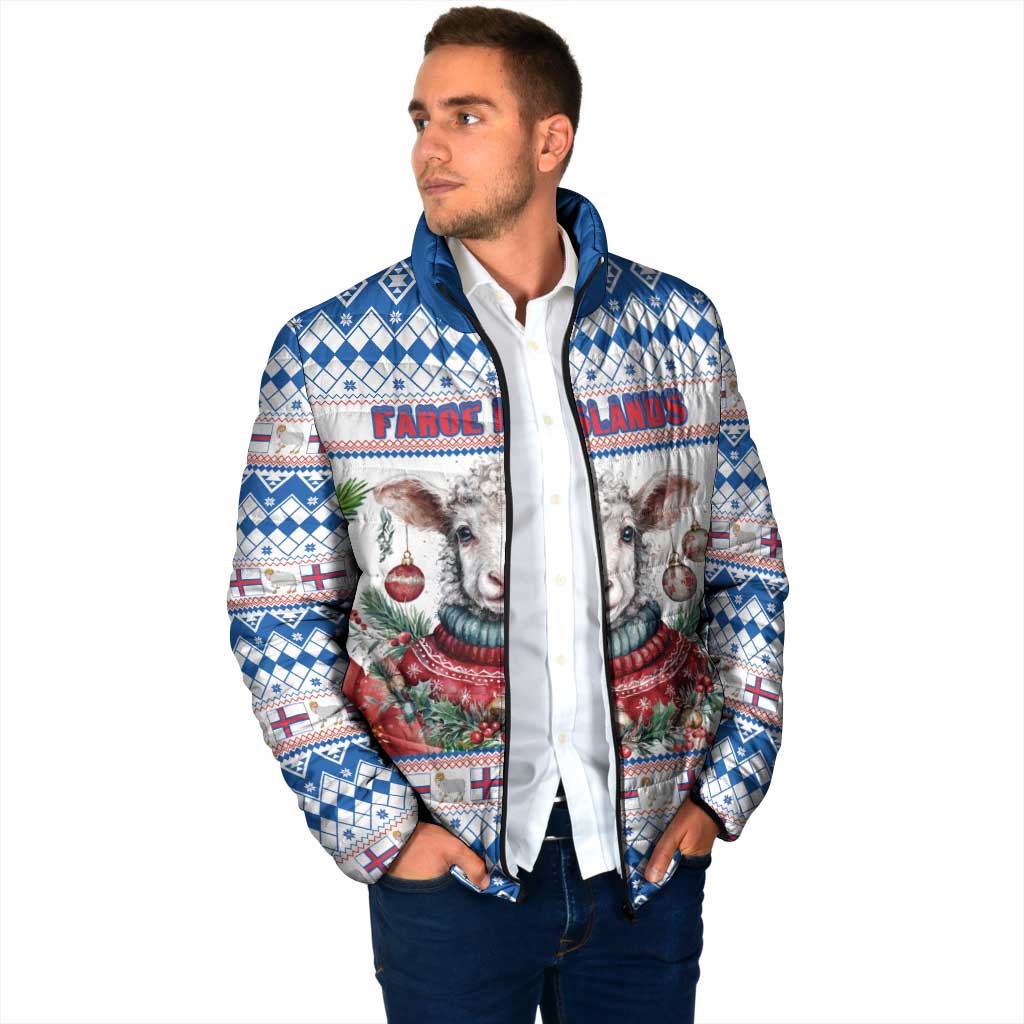 Faroe Islands Christmas Padded Jacket Cute Faroese Sheep Xmas Patterns - Wonder Print Shop