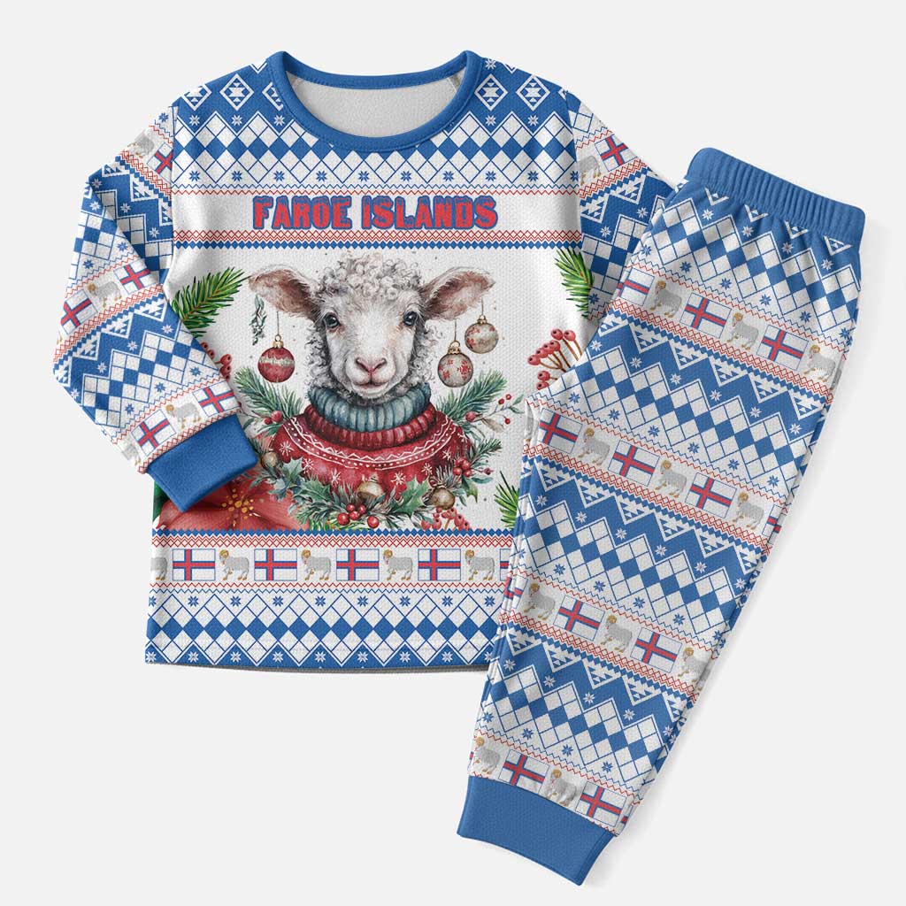 Faroe Islands Christmas Pajama Set Cute Faroese Sheep Xmas Patterns - Wonder Print Shop