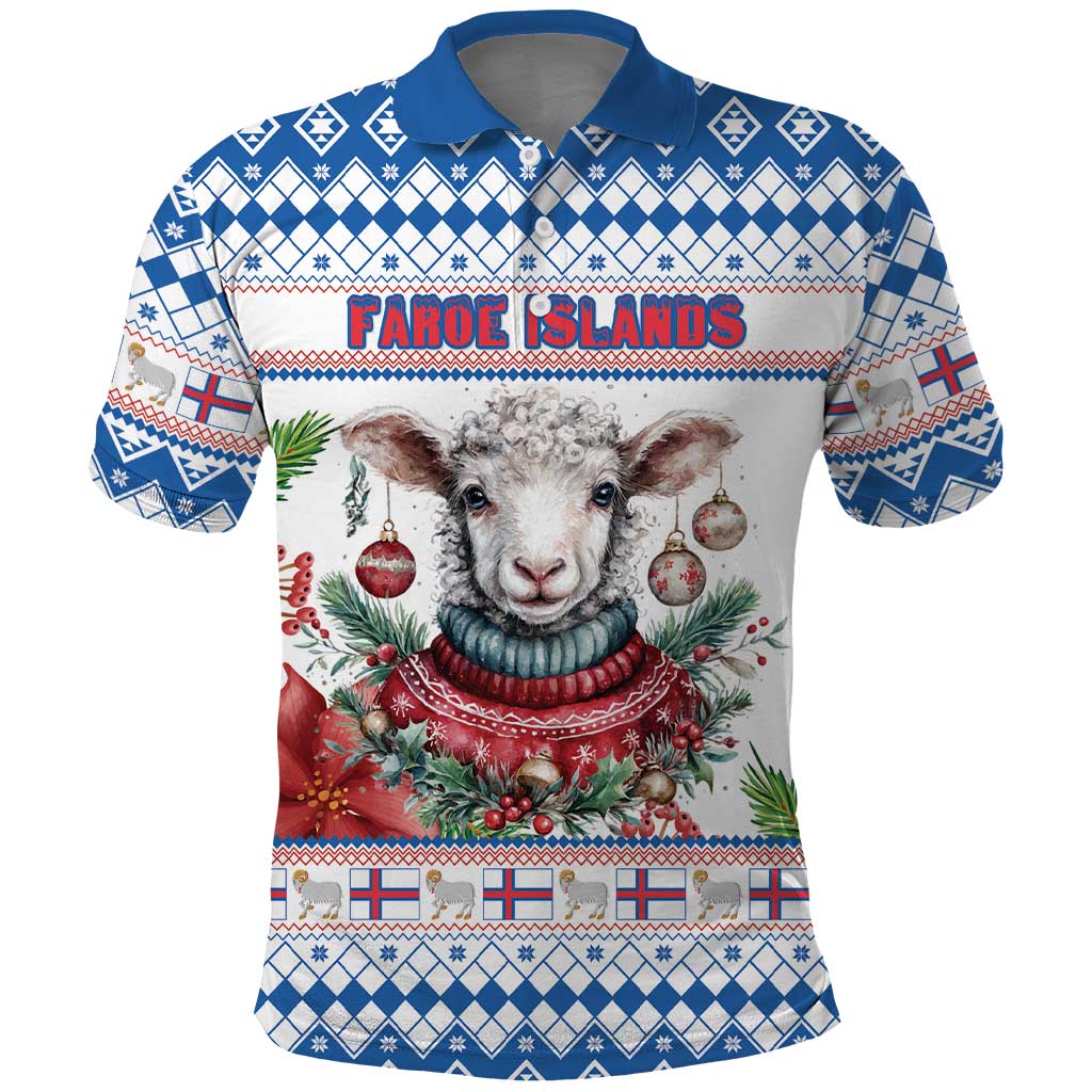 Faroe Islands Christmas Polo Shirt Cute Faroese Sheep Xmas Patterns - Wonder Print Shop