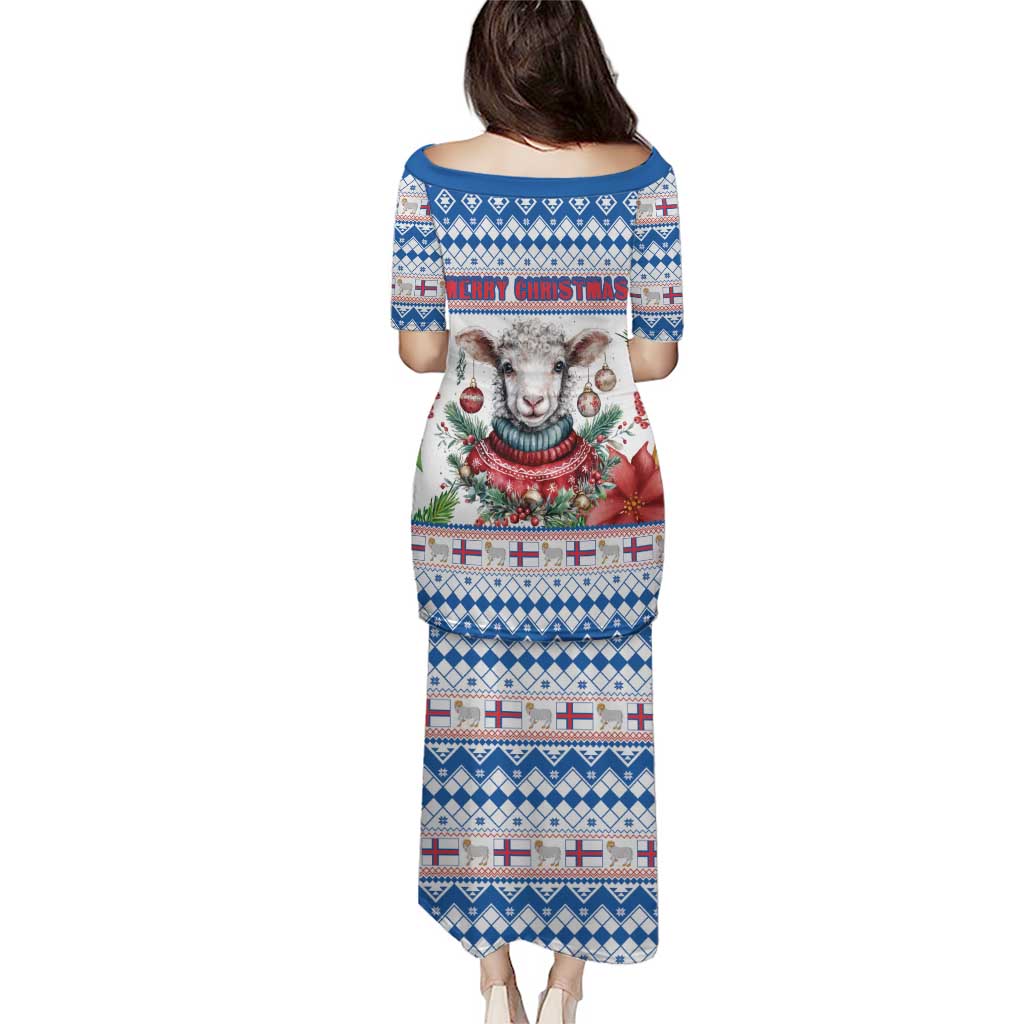 Faroe Islands Christmas Puletasi Cute Faroese Sheep Xmas Patterns - Wonder Print Shop
