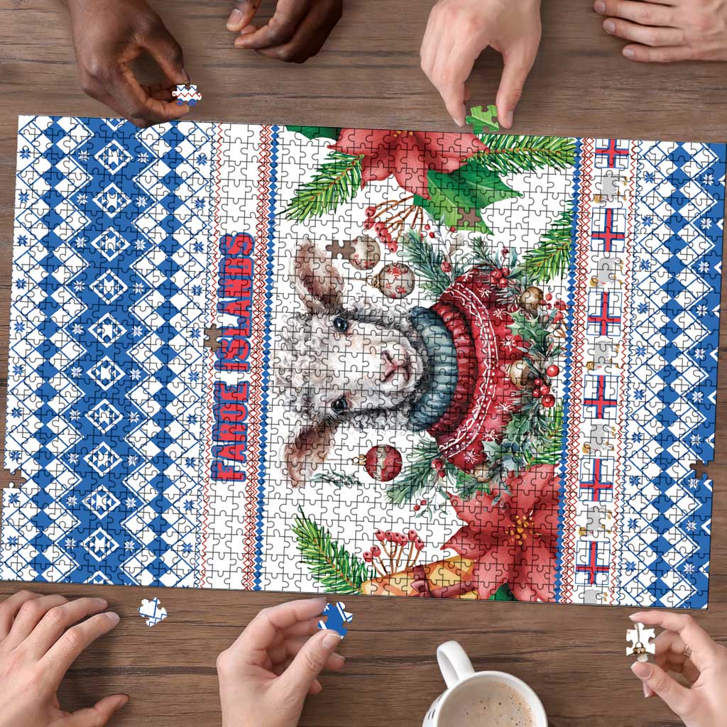 Faroe Islands Christmas Puzzle Cute Faroese Sheep Xmas Patterns - Wonder Print Shop
