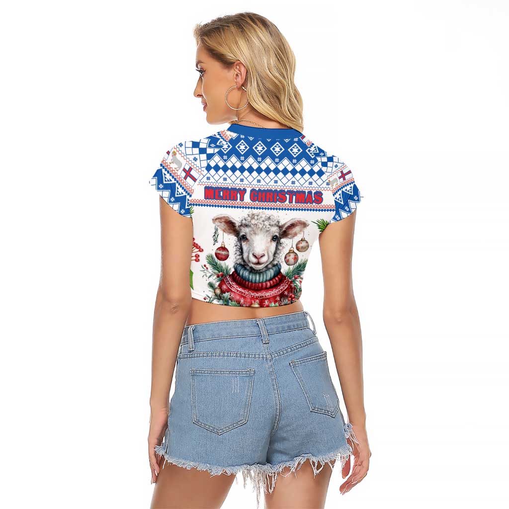 Faroe Islands Christmas Raglan Cropped T Shirt Cute Faroese Sheep Xmas Patterns - Wonder Print Shop