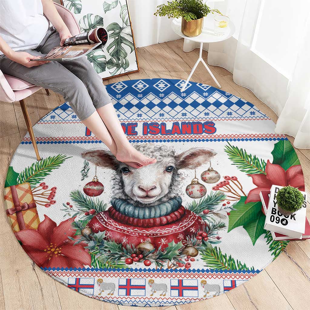 Faroe Islands Christmas Round Carpet Cute Faroese Sheep Xmas Patterns - Wonder Print Shop