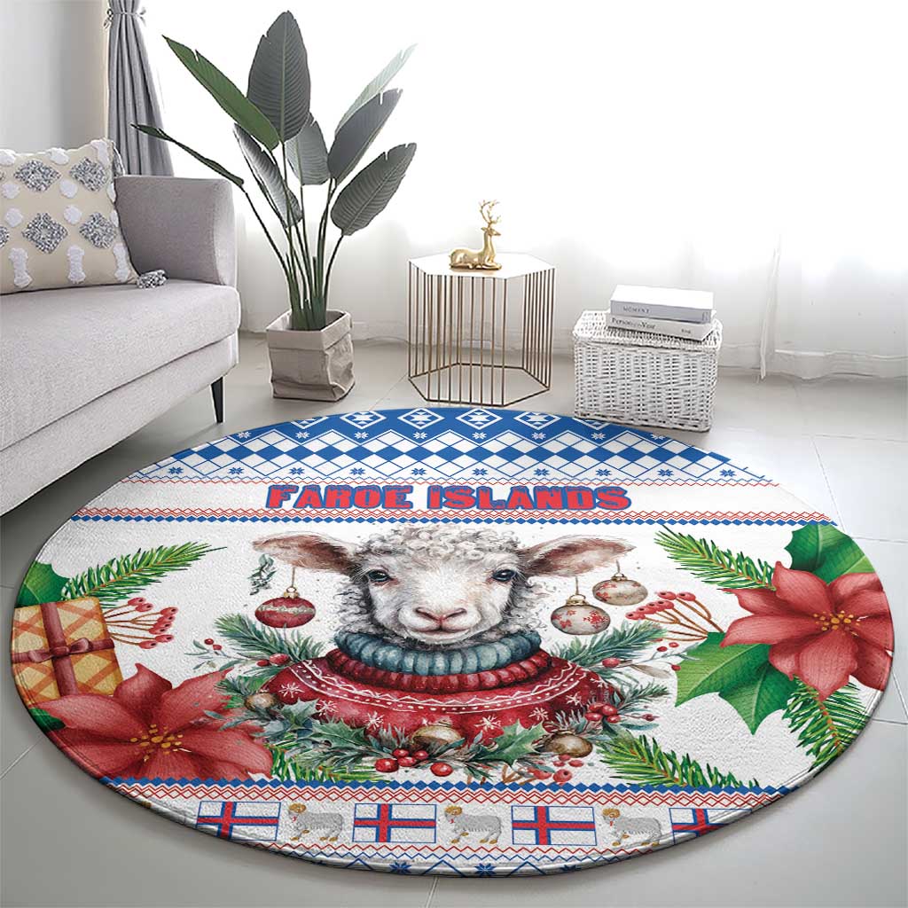Faroe Islands Christmas Round Carpet Cute Faroese Sheep Xmas Patterns - Wonder Print Shop