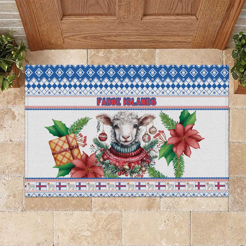 Faroe Islands Christmas Rubber Doormat Cute Faroese Sheep Xmas Patterns - Wonder Print Shop