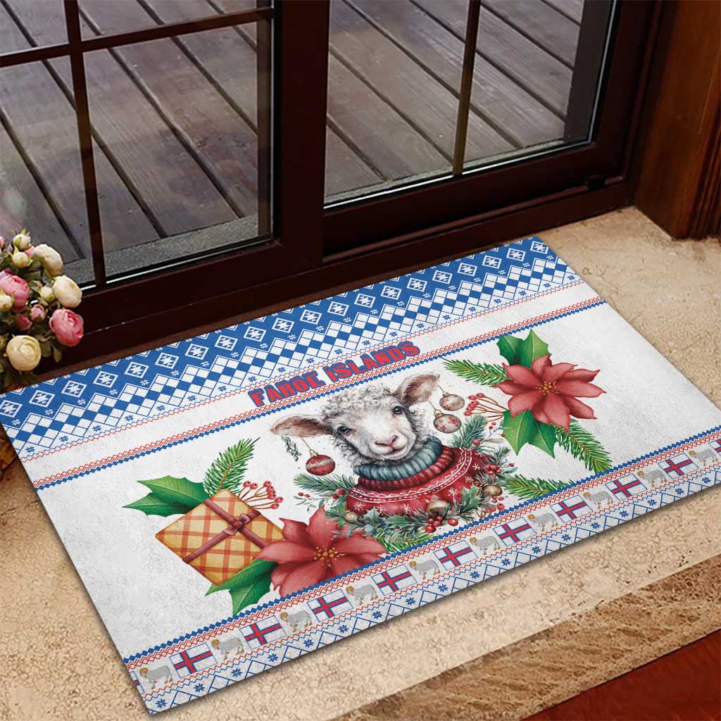 Faroe Islands Christmas Rubber Doormat Cute Faroese Sheep Xmas Patterns - Wonder Print Shop