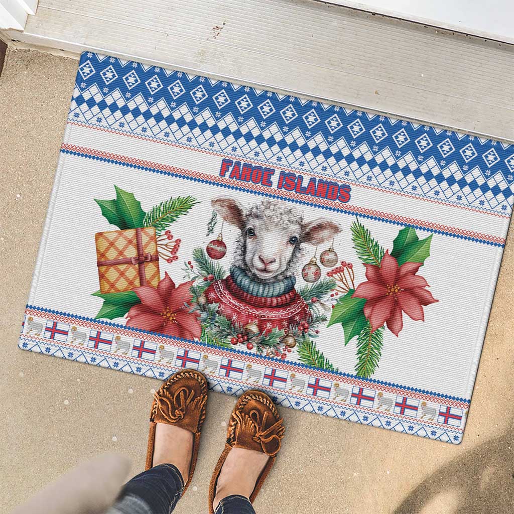 Faroe Islands Christmas Rubber Doormat Cute Faroese Sheep Xmas Patterns - Wonder Print Shop