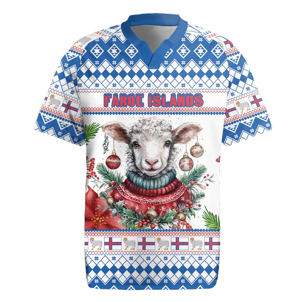 Faroe Islands Christmas Rugby Jersey Cute Faroese Sheep Xmas Patterns - Wonder Print Shop