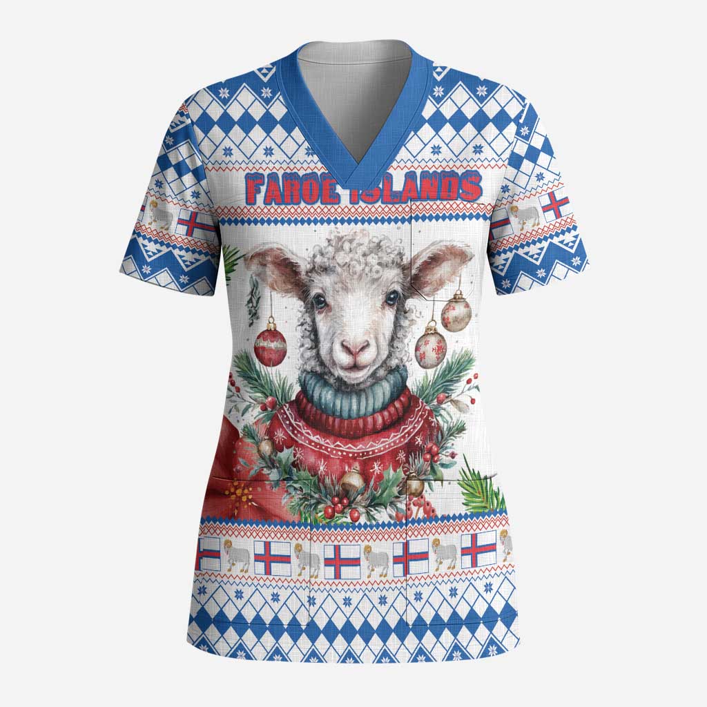 Faroe Islands Christmas Scrub Top Cute Faroese Sheep Xmas Patterns - Wonder Print Shop