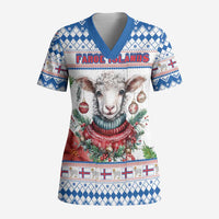 Faroe Islands Christmas Scrub Top Cute Faroese Sheep Xmas Patterns - Wonder Print Shop