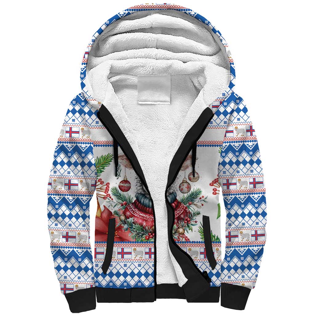 Faroe Islands Christmas Sherpa Hoodie Cute Faroese Sheep Xmas Patterns - Wonder Print Shop