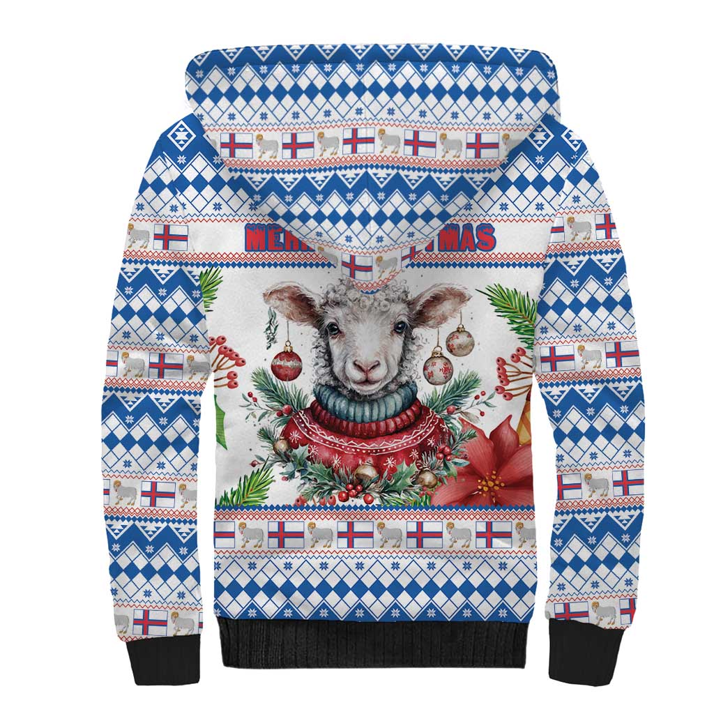 Faroe Islands Christmas Sherpa Hoodie Cute Faroese Sheep Xmas Patterns - Wonder Print Shop