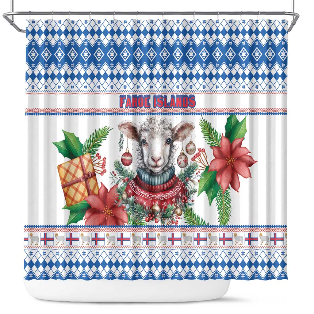 Faroe Islands Christmas Shower Curtain Cute Faroese Sheep Xmas Patterns - Wonder Print Shop