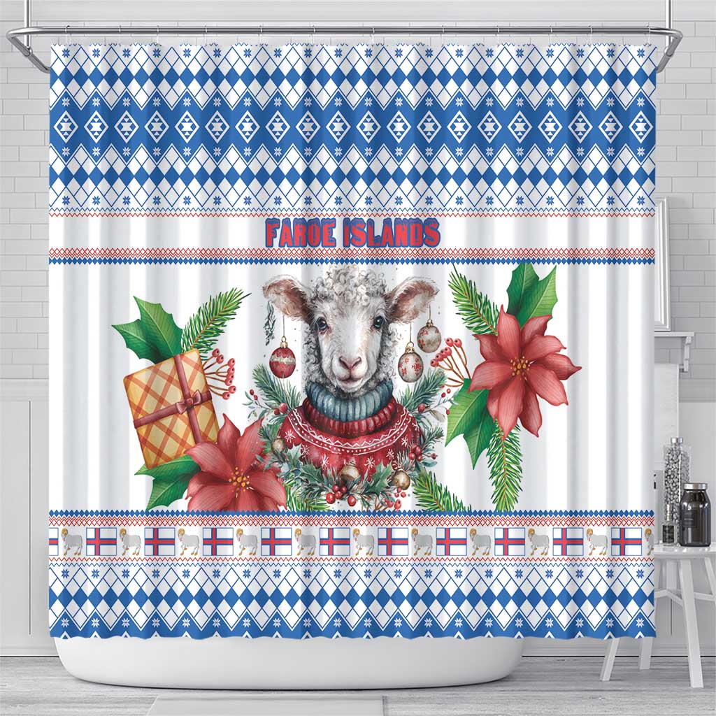Faroe Islands Christmas Shower Curtain Cute Faroese Sheep Xmas Patterns - Wonder Print Shop