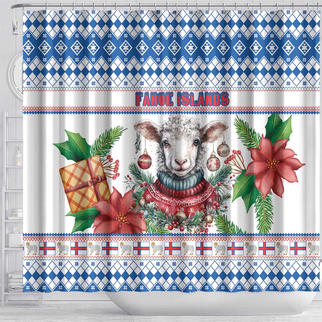Faroe Islands Christmas Shower Curtain Cute Faroese Sheep Xmas Patterns - Wonder Print Shop